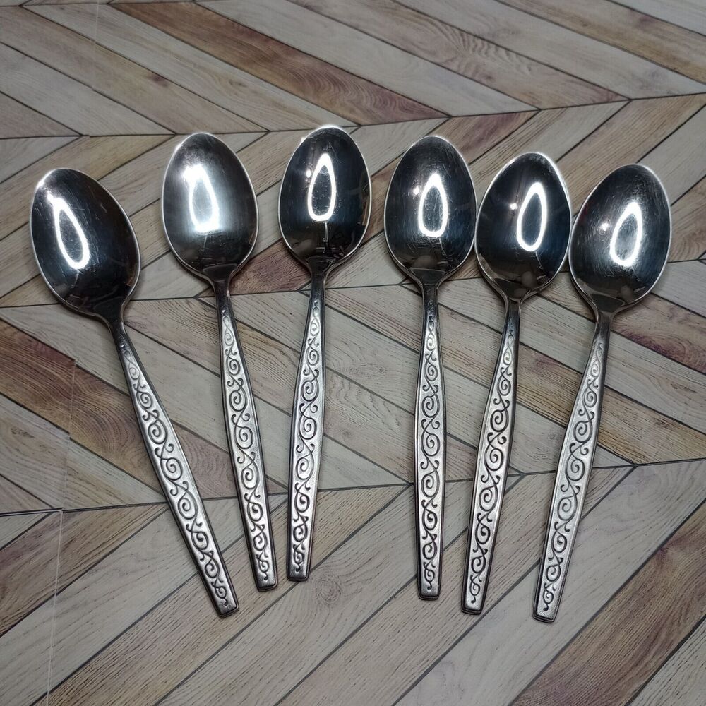 Gorham SPANISH SCROLL Stainless Burnished Glossy Silverware 6 Teaspoon 6 1/8 in